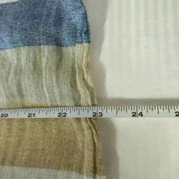 Lands' End Striped Linen Scarf Beige Cream Blue Nautical Coastal Summer Light - Picture 5 of 6